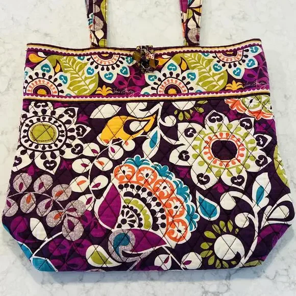 Vera Bradley Plum Crazy Shoulder Tote Bag Purse with Toggle Closure - Picture 2 of 8